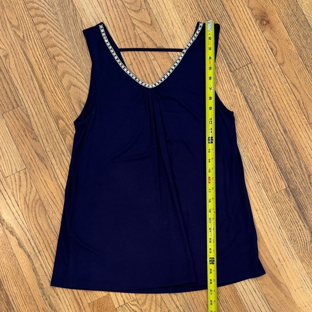 Cable & Gauge Navy Tank Top with Beaded Neckline - Picture 5 of 7